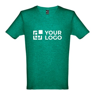 T-shirt de algodão personalizável com o logo cor verde mesclado primeira vista