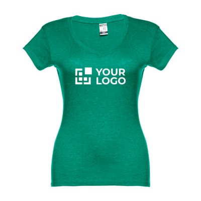 T-shirt cintada de senhora para personalizar cor verde mesclado primeira vista