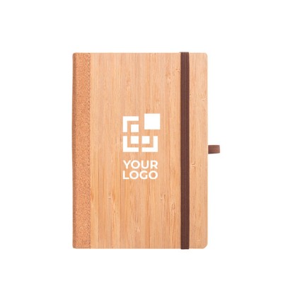 Caderno de bambu e cortiça com capa dura e porta-canetas A5