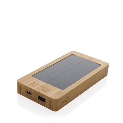 Powerbank de 100% bambu com painel solar de carregamento 10.000 mAh