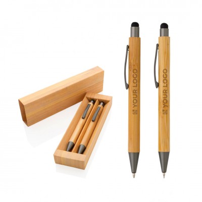 Set de caneta e lápis de bambu em caixa vista principal