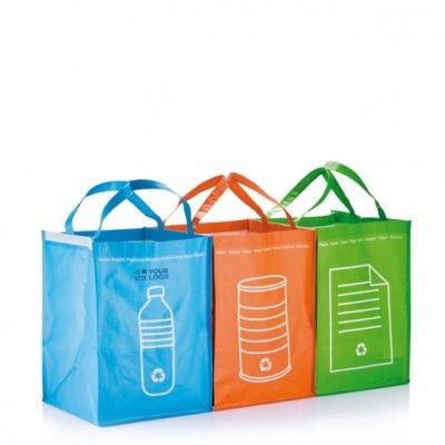 Três sacos para reciclagem personalizáveis vista principal