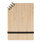 Bloco de notas com capa de bambu e espiral num canto A6