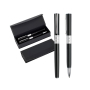 Conjunto de caneta e roller de metal com design e caixa, tinta preta