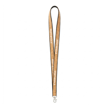 Lanyard de poliéster e cortiça com mosquetão personalização total