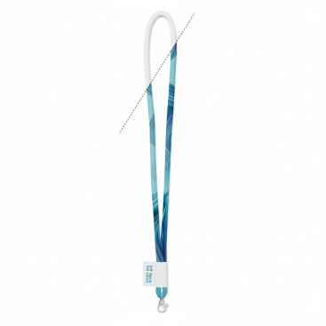 Lanyard tubular de poliéster com etiqueta cosida personalização total