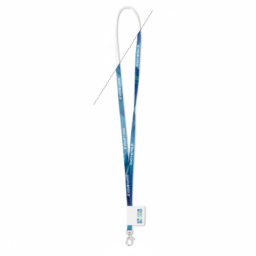 Lanyard de poliéster etiqueta cosida e mosquetão personalização total
