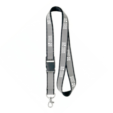 Lanyard desmontável revestimento refletor cinzento personalização total