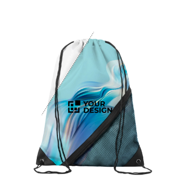 Mochila de cordão de poliéster com bolso de malha personalização total