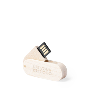 Pen USB giratória fina com corpo feito de madeira personalização total