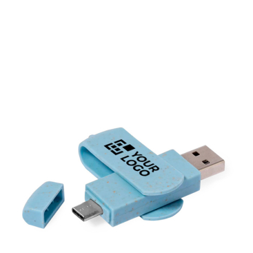Pen USB dupla de cana de trigo com ligação Tipo-C personalização total