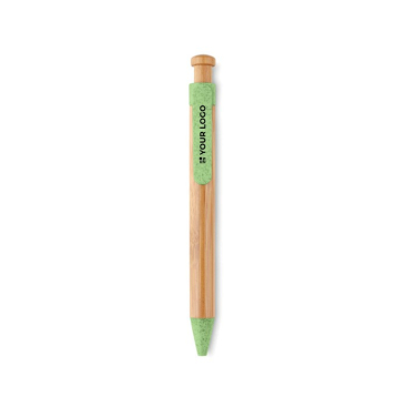 Caneta ecológica personalizada de bambu com tinta azul