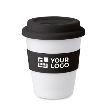 Caneca take away personalizada de plástico com tampa e asa de cor 350 ml