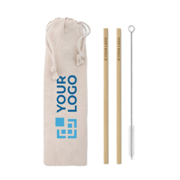 Set de 2 palhinhas reutilizáveis de bambu cor bege