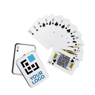 Baralho de cartas em caixa metálica personalizada com logo 