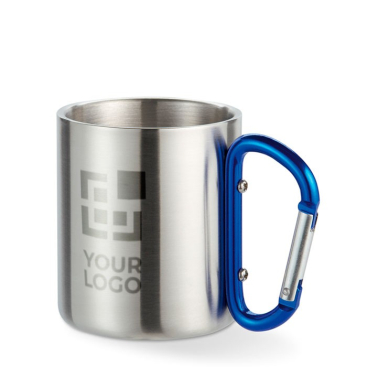 Caneca personalizada de aço inox com pega de mosquetão em 220 ml