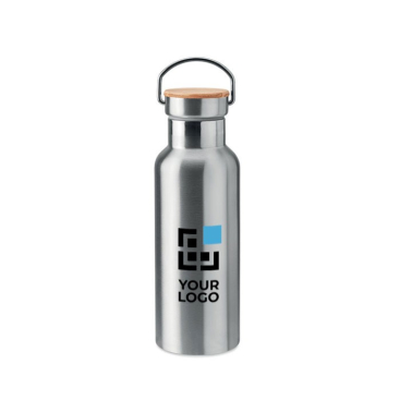 Garrafa em aço personalizada com tampa de bambu com pega 500ml