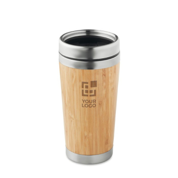 Caneca térmica personalizada de aço e bambu 400ml