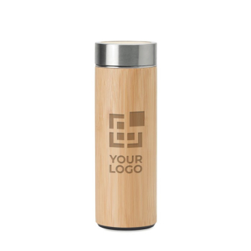 Termo personalizado de aço e bambu com infusor 400ml