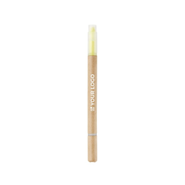 Caneta com marcador personalizável cor amarelo
