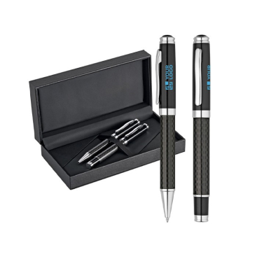 Conjunto de caneta e roller de fibra de carbono tinta preta