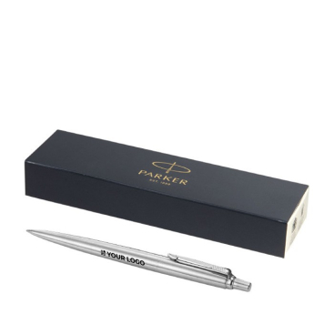 Caneta Parker gravada prateada com logótipo e tinta azul Parker Jotter Inox