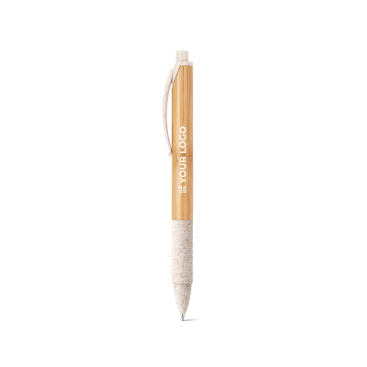 Caneta de bambu com elementos antideslizantes tinta azul