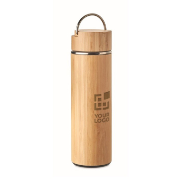 Termo personalizável de aço e bambu com infusor 480ml