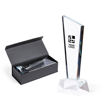 Troféu de vidro com design original e base para eventos