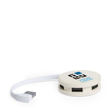 Compacto Hub USB redondo ecológico de palha de trigo
