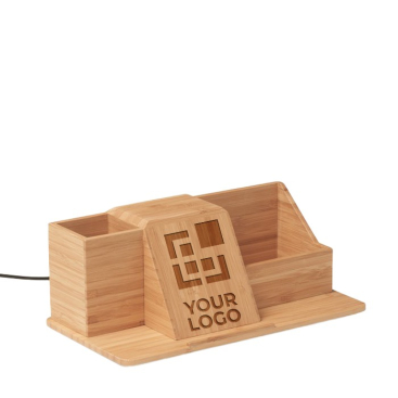 Organizador de mesa, carregador de bambu, suporte de telemóvel