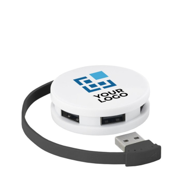 Hub promocional USB de 4 portas circular com cabo colorido