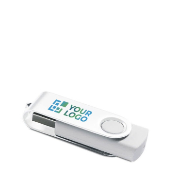 Pen drive personalizada, clipe branco e base de borracha