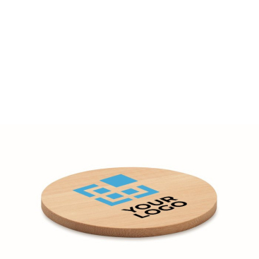 Base para copos redonda de bambu com o logótipo da empresa