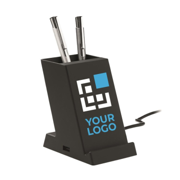Porta-lápis com carregador sem fios e suporte para telefone