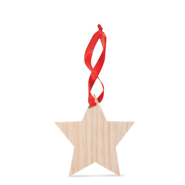 Estrela de madeira com fita vermelha