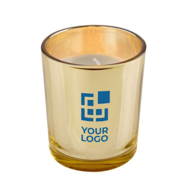 Vela personalizada e cera em copo de vidro dourado