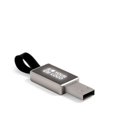Pen USB metálica com logo gravado e iluminado, pequena tira LED