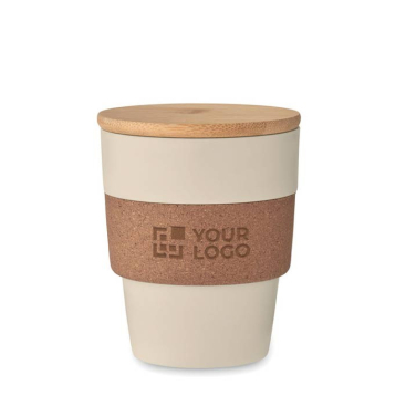 Copo de café personalizado com cortiça e tampa de bambu 300ml