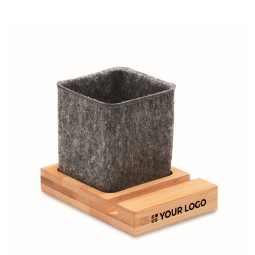 Porta-canetas de feltro RPET, base de bambu e suporte para o telemóvel