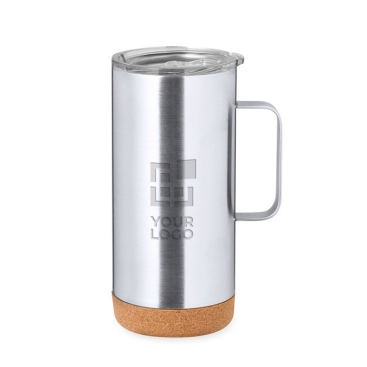 Caneca de aço inox reciclado de parede dupla com base de cortiça 450ml