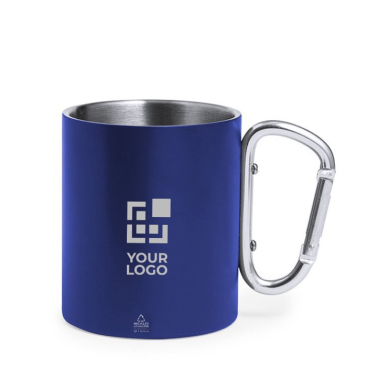 Caneca de parede dupla de aço inoxidável com alça de mosquetão 300ml