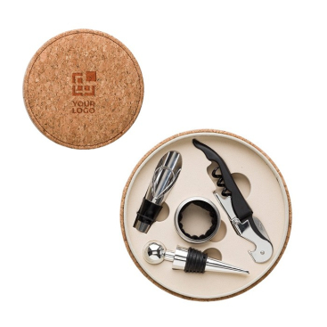 Conjunto para vinho com estojo de cortiça e acessórios diversos