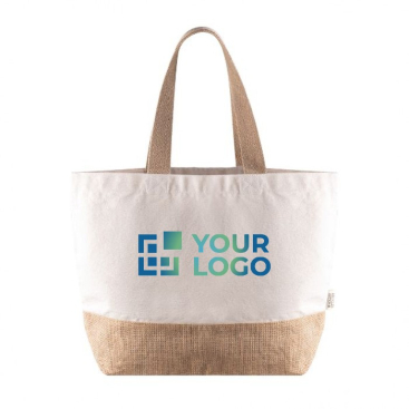 Saco de algodão reciclado com base e alça de juta 320 g/m2