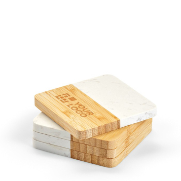 Conjunto de 4 porta-copos de bambu e mármore sofisticados para a mesa