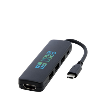 Hub de plástico reciclado com portas de entrada e saída HDMI