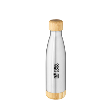 Garrafa em aço reciclado de parede dupla com tampa de bambu 500ml