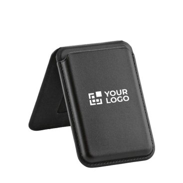 Porta-cartões magnético 2 em 1 em pele vegan com suporte para telemóvel