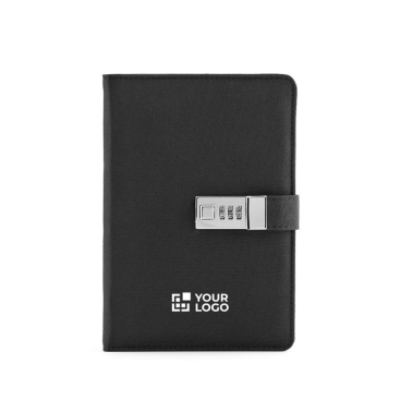 Caderno A5 de folhas lisas com capa ecológica e cadeado de combinação