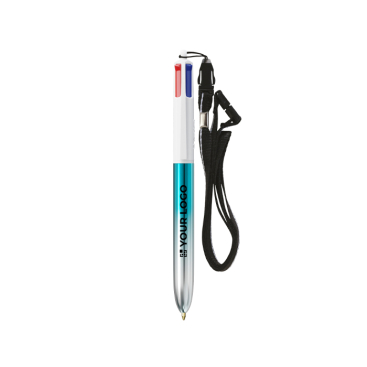 Esferográfica de plástico bicolor metalizada com tinta de 4 cores BIC®